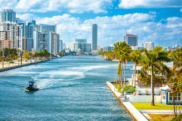Town of Hollywood waterway panoramic view, Florida