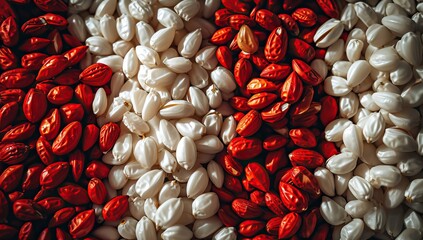 Close up of red and white beans background. Food and drink concept.