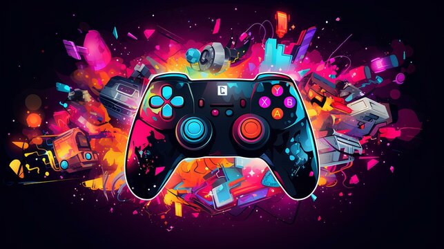 game joystick controller with colorful abstract