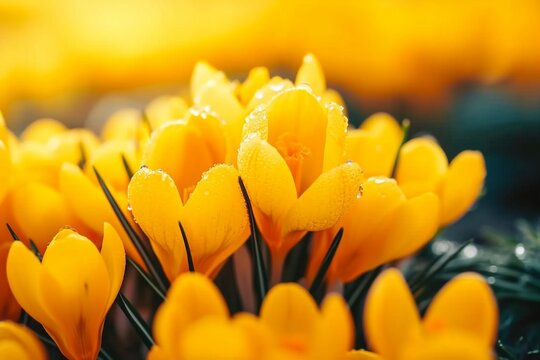 Yellow crocuses in the early spring. High quality photo. generative ai. © SEUNGJIN