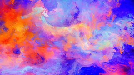 Abstract Oil Painting Texture Background in Vivid Red, Yellow, and Blue Hues, Dreamlike Impressionism with Light Violet and Orange Accents