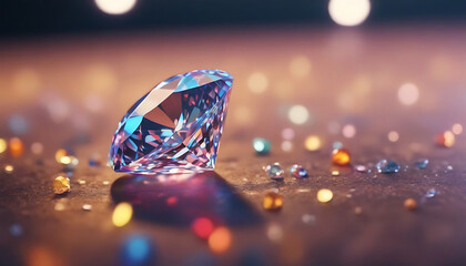 Blue diamond on bokeh background. Jewelry and gems concept. Generative AI - obrazy, fototapety, plakaty