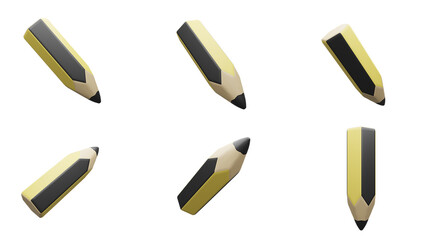 3d rendered pencil illustration perspective collection on transparent background