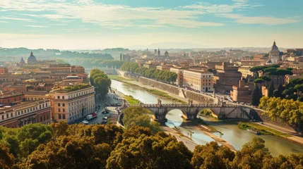 Foto op Canvas City of Rome landscape panorama as heavily drought, dry Tiber river, a desert city. Global Warming, heating temperature in Europe © PAOLO