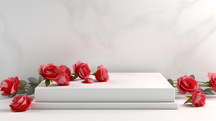 Romantic valentine podium product display with rose decoration