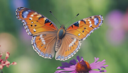 Butterfly on a flower, close-up, selective focus. Generative AI
