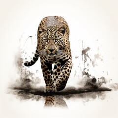 Panthera_pardus in grunge style on white background