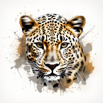 Leopardus_pardalis in grunge style on white background