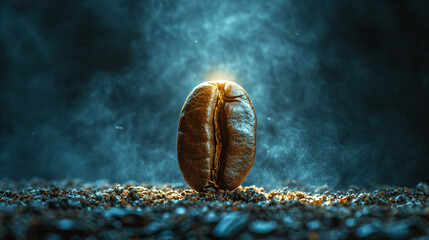 A depiction of a coffee bean casting a shadow that forms a unique, unexpected shape, - obrazy, fototapety, plakaty