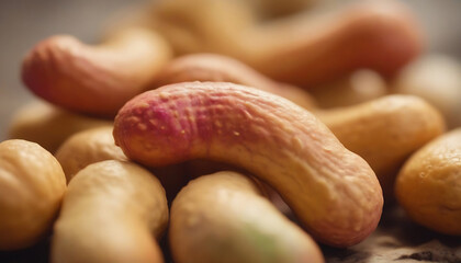 Cashew nuts on a wooden background. Selective focus. Generative AI