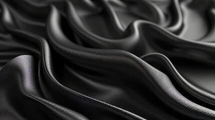 Fototapeta premium The black satin background is wavy.