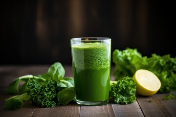 Glass of fresh vegetables juice. Copy space.
