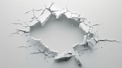 Cracked White Wall With Hole in the Middle