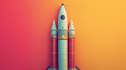 An image of a rocket transformed into an abstract geometric shape on a simple background, representing modern art and space exploration,