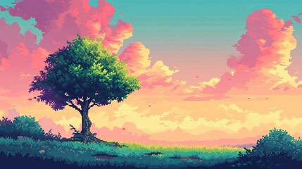 Cotton Candy Skies: Pixel Paradise at Dusk