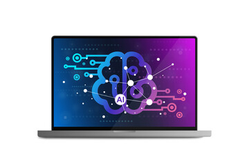 Artificial intelligence in smart devices or gadget, Advanced technology generative for creative ideas and learning to use, Computer notebook with Ai. neural for education isolated on white background.