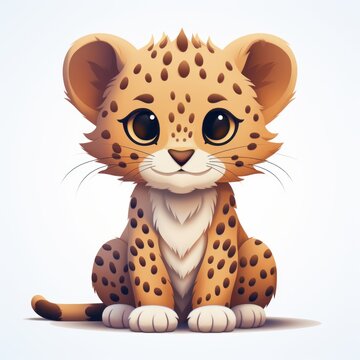 Leopardus_pardalis in kawaii style on white background