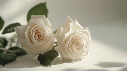 Two White Roses on Table, A Simple Yet Elegant Display of Natures Beauty