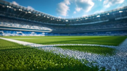 Fototapeta premium Soccer Field With Blue Sky Background - A Serene Outdoor Sports Arena for Soccer Enthusiasts