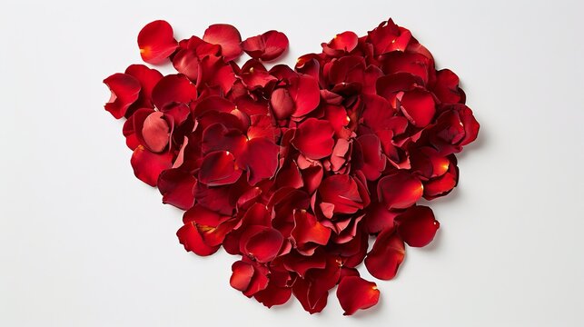 Heart Shaped Red Petals on White Background