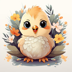 Fototapeta premium Vector illustration of a cute little bird on a background of flowers