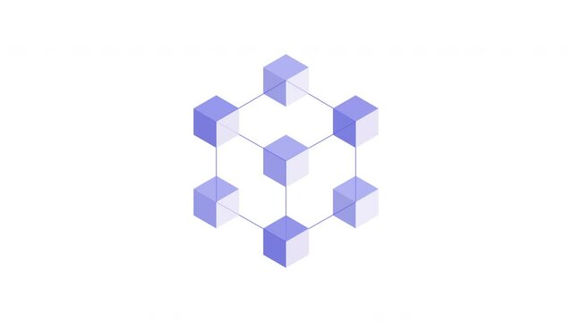 Blockchain technology animation. Big data and internet concept. white background. 4K Video
