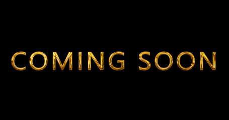 Coming Soon typographic announcement golden shiny glittering text animation. Promotion discount and sale text motion graphic. Advertisement Golden film movie broadcast alert title reveal.