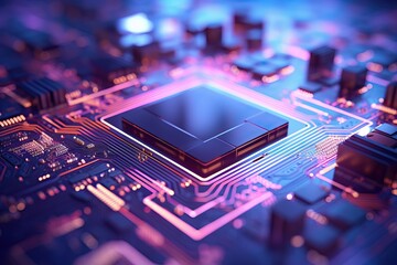 Circuit board with microchips close-up