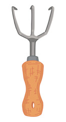 Garden rake cultivator doodle. Clip art of gardening tool. Cartoon vector illustration isolated on white.