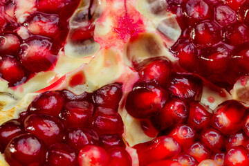 Close-up of a sliced pomegranate.