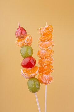 Tanghulu, a fruit skewer Korean snack candy coated with sugar syrup