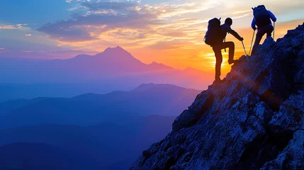 Foto op Plexiglas Two people have conquered a mountain peak © Ilya