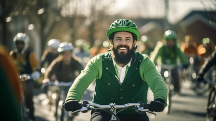 Row of Green Bicycles Adorned With Shamrocks for St. Patricks Day Bike Parade, St Patricks Day