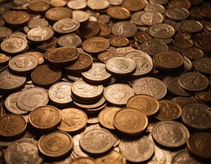 many colored metal coins in a bank cash vault