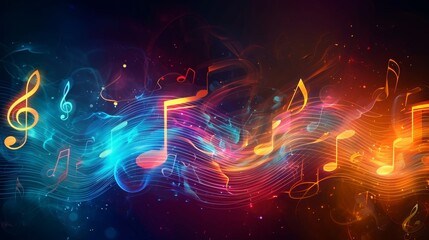 Abstract representation of a musical symphony with flowing notes and harmonious colors background - obrazy, fototapety, plakaty