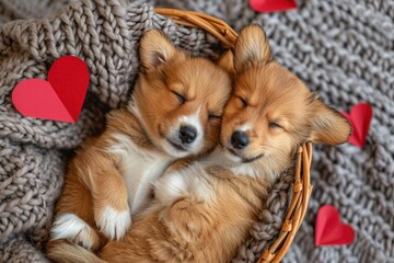 Cute puppy couple in love on valentines day Pragma