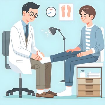 Podiatrist doctor and patient illustration. Generative AI