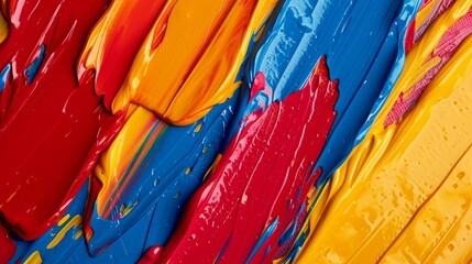 Brush strokes and paint drips in primary colors background