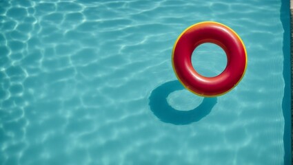 Red and yellow float in crystal clear pool water, epitomizing summer fun, AI-generated.