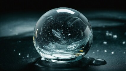 Perfectly round ice sphere on a dark background, showcasing purity and clarity, AI-generated.