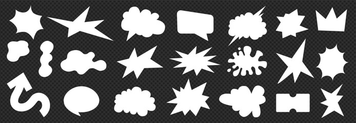 A pack of speech bubbles. Set of empty speech bubbles. Comic text sound effects collection. Banner, poster, sticker concept. Vector cartoon messages. Abstract pop art style on black texture background