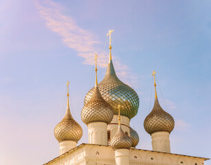 Domes of the Resurrection Orthodox Monastery. Resurrection Cathedral in the town of Uglich
