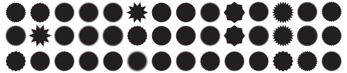 Set of vector starburst, sunburst badges. Vintage labels. Black colored stickers. A collection of different types and  black colors icon. AI 10. - obrazy, fototapety, plakaty