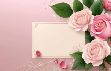  Close up of Blank picture frame mockup against pink background mockup with flower plant, vase poster mockup 
