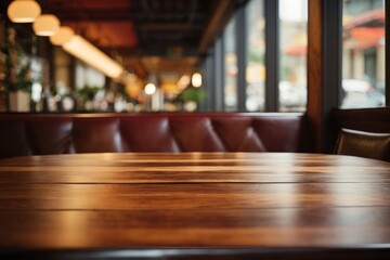 Interior of a restaurant with a blurred table and chairs background