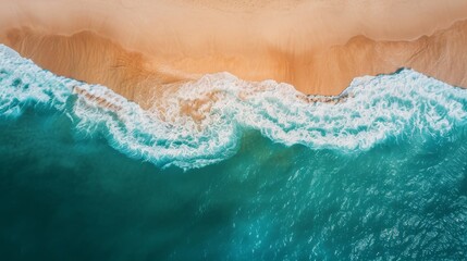 Fototapeta na wymiar Sandy beach aerial view abstract with sea and shore textures background