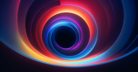A multicolored spiral with a black background. concentric circles in red, orange, yellow, blue, and purple. Background, wallpaper, backdrop.