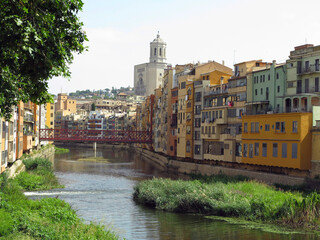 Girona, Spain - July 8, 2023: Views of the old medieval city.
