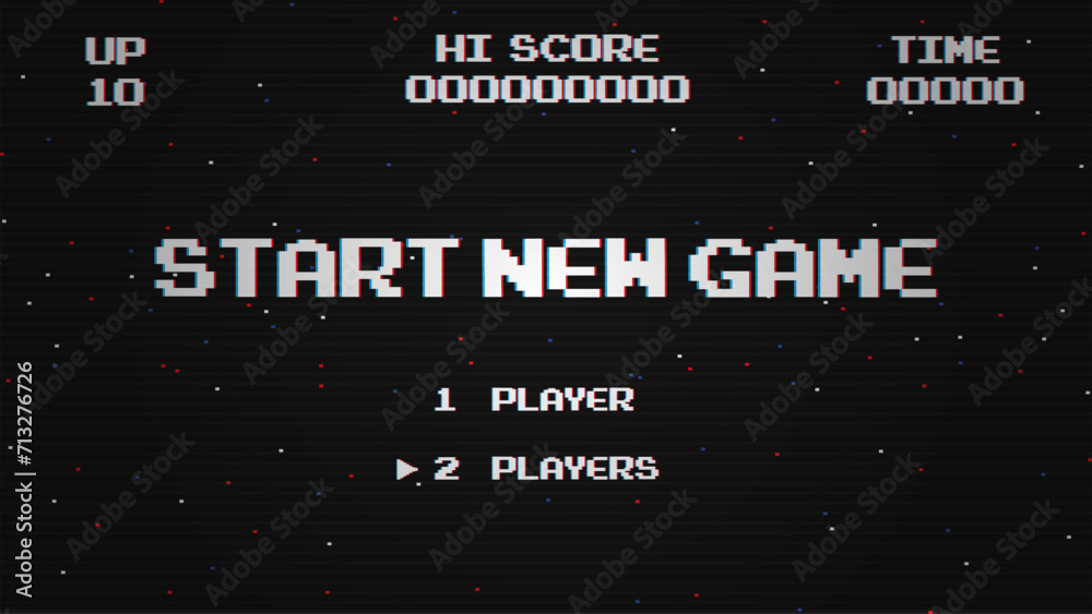 Poster start a new game background with player selection.8 bit game.retro game.
