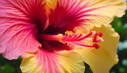 Hibiscus flower blooming in the garden, close up. Generative AI